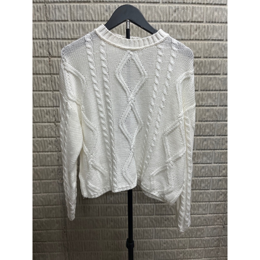 Wild Fable Womens Cream White Cable Knit Crewneck Sweater XS Mixed Pattern New